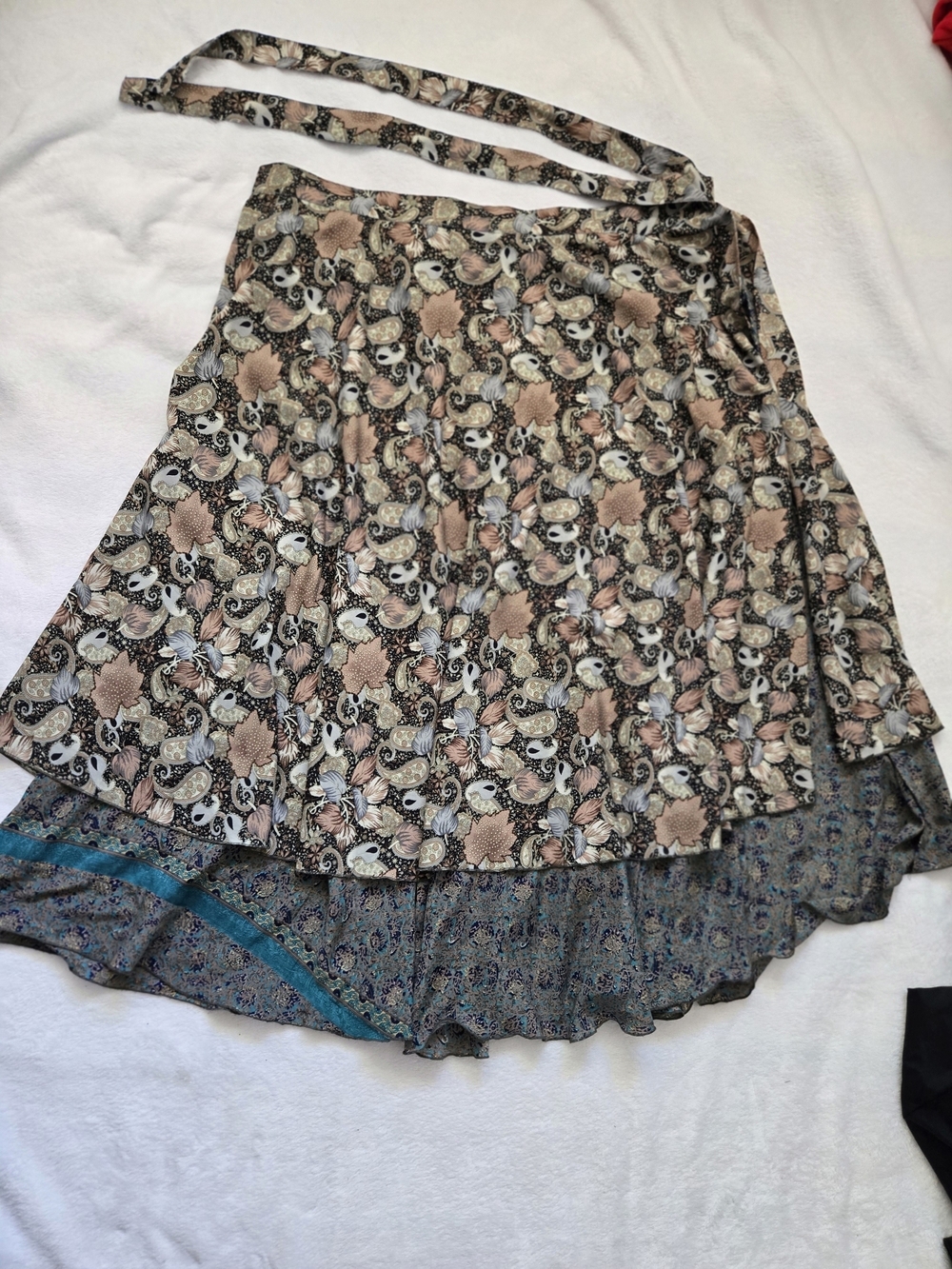 Reversible Paisley-Print Layered Midi Wrap Skirt